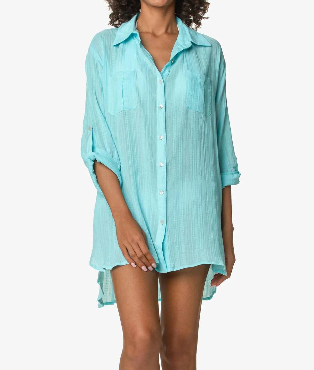 NEW HELEN JON relaxed shirt dress in aqua